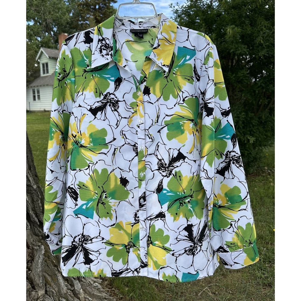 Moonlight Bay Vibrant Sheen Blouse Womens Large Button-down Career Vacation